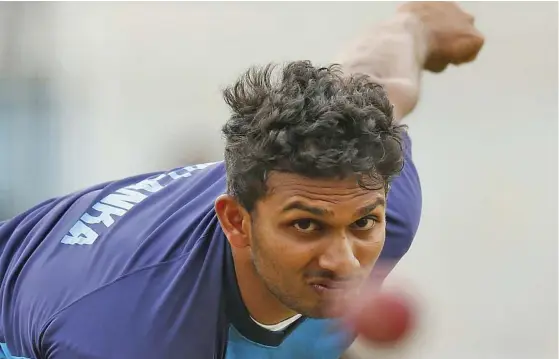  ?? Photo: ICC ?? Sri Lanka captain Dasun Shanaka bowls during training as they finalise their ICC T20 World Cup cricket squad.