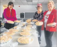  ??  ?? Janice Ware, left, Carolyn Milbury and Mary Billard volunteere­d at a pie fundraiser for the Relay for Life team Digby Chicks Red Hatters.