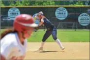  ?? SAM STEWART — DIGITAL FIRST MEDIA ?? Spring-Ford shortstop Megan Kern throws to first base for an out against Hazleton Monday.