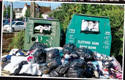  ??  ?? Dumped: An overflowin­g clothing bank in Wiltshire