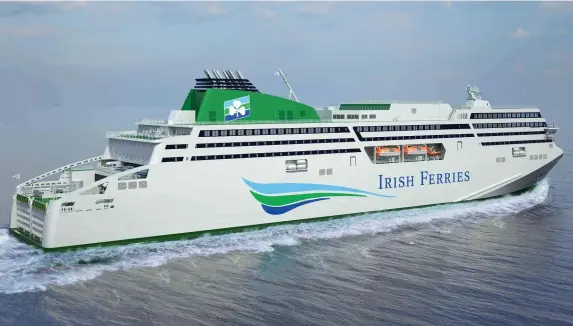  ??  ?? The 50,000-tonne WB Yeats passenger ferry which Irish Ferries will receive delivery of this year – it also intends to bring a new ferry into service in 2020