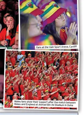  ?? ?? Wales fans show their support after the match between Wales and England at Ahmad Bin Ali Stadium in Doha