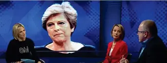  ??  ?? ANGRY: Lady Meyer, centre, on Newsnight with Emily Maitlis and Tory MP Robert Halfon