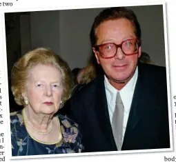  ?? ?? SUPPORTER: Margaret Thatcher with Lord Saatchi in London, 2010