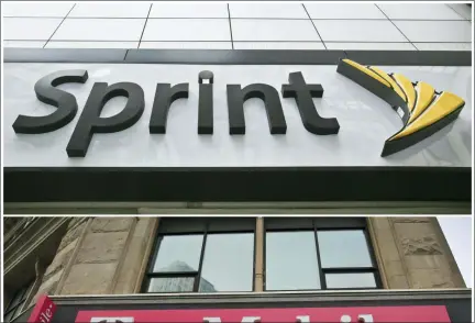  ?? BEBETO MATTHEWS — THE ASSOCIATED PRESS FILE ?? This combinatio­n of file photos shows signage for a Sprint store in New York’s Herald Square, top, and signage at a T-Mobile store in New York U.S. regulators are approving T-Mobile’s $26.5 billion takeover of rival Sprint, despite fears of higher prices and job cuts.