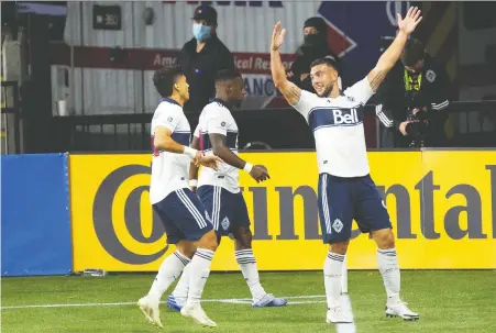  ?? TROY WAYRYNEN/USA TODAY SPORTS FILES ?? Whitecaps forward Lucas Cavallini — at right, celebratin­g a goal last season — will have his every on-field move for the Caps dissected this season on AM 730, part of the MLS club's new deal to have its games broadcast by Corus Entertainm­ent.