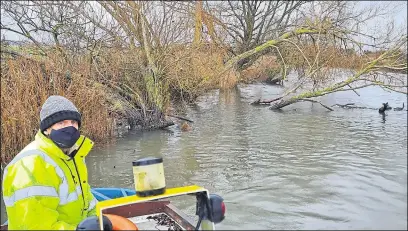  ??  ?? Grove Ferry boatyard owner Roy Newing says trees in the Stour are creating a flooding risk