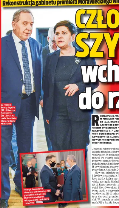  ?? ?? Henryk Kowalczyk
z rąk otrzymał we wtorek prezydenta Andrzeja Dudy nominację na wicepremie­ra i ministra rolnictwa