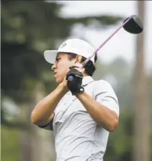  ?? Nicole Boliaux / The Chronicle ?? PJ Samiere tees off during the 106th California Amateur Championsh­ip at the Olympic Club.