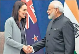  ?? ANI ?? Prime Minister Narendra Modi meets his New Zealand counterpar­t Jacinda Ardern in New York on Wednesday. Modi also met PM of Armenia Nikol Pashinyan on the sidelines of the High Level Segment of the 74th United Nations General Assembly here.