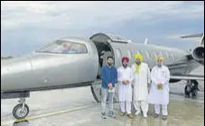  ?? ANI ?? Punjab CM Charanjit Singh Channi with state Congress president Navjot Singh Sidhu and deputy CM Sukhjinder Singh Randhawa before their departure to Delhi in a chartered flight, in Chandigarh on Tuesday.