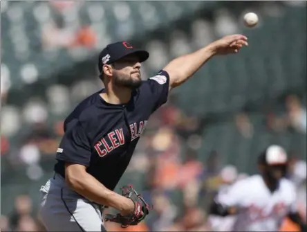  ?? NICK WASS - THE ASSOCIATED PRESS ?? Cleveland Indians relief pitcher Brad Hand delivers during the ninth inning of a baseball game against the Baltimore Orioles, Sunday, June 30, 2019, in Baltimore.