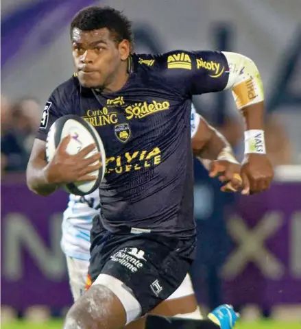  ?? Photo: La Figa ?? Savenaca Rawaca plays for La Rochelle in the Top 14 competitio­n. The T14 competitio­n will be shown on FBC starting from August