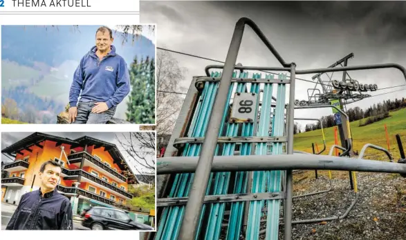  ??  ?? Fahren die Skilifte in Gaißau-Hintersee heuer noch? Die Gastronome­n Josef Ziller (links oben) und Gerald Pichler sind äußerst skeptisch.