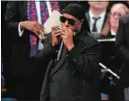  ?? PAUL SANCYA/AP PHOTO ?? Stevie Wonder performs during the funeral service for Aretha Franklin on Friday in Detroit. Franklin died Aug. 16 of pancreatic cancer at age 76.