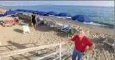  ??  ?? Marc Bagon sur sa « Plage des Sports » qu’il gère en famille depuis , le sable s’est aussi fait rare cet été. Sans un coup de pouce – et d’or blanc apporté par la Ville – la saison aurait été autrement plus tendue.