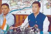  ??  ?? On July 16, Congress chose Khandu as the new CLP leader as he staked claim to power on the basis of support of 45 party MLAs. PTI PHOTO