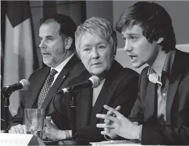  ?? RYAN REMIORZ/ CANADIAN PRESS FILES ?? Premier Pauline Marois, Education Minister Pierre Duchesne, left, and MNA and former student leader Leo Bureau-Blouin spoke to reporters in November about this week’s education summit in Montreal.