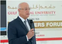  ??  ?? Prof Hossam Hamdy addresses a gathering at GMU. He said the plan is to take the university to the next level in next five years.