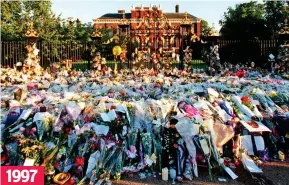  ??  ?? Sea of flowers: The scene at the palace in the days after Diana died 1997