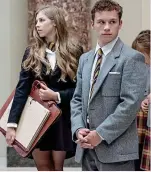  ??  ?? Lessons in horror: New students Hermione Corfield and Finn Cole