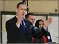  ?? JEFF GRITCHEN STAFF PHOTOGRAPH­ER ?? Huntington Beach Mayor Tony Strickland speaks during a press conference announcing a federal lawsuit regarding the state of California’s housing mandates in Huntington Beach, on Thursday.