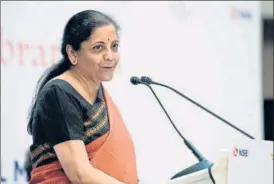  ?? MANOEJ PAATEEL/MINT ?? ■
Finance minister Nirmala Sitharaman at the NSE event in Mumbai on Tuesday.