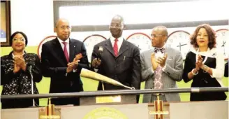  ??  ?? From left: Bennedikte­r Molokwu, Non-Executive Director, Dangote Sugar Plc; Haruna Jalo-Waziri, Executive Director, Capital Markets Division, The Nigerian Stock Exchange (NSE); Engr. Abdullahi Sule, Ag. Group Managing Director, Dangote Sugar Plc; Dr...