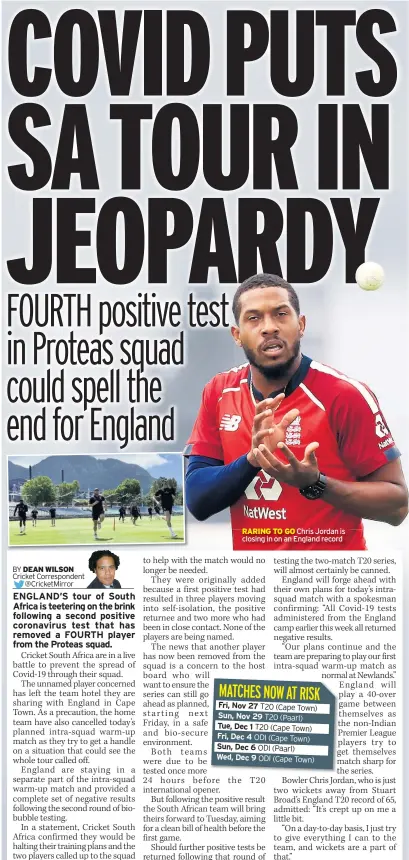  ??  ?? RARING TO GO Chris Jordan is closing in on an England record