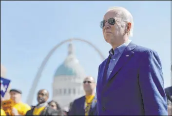  ?? Jeff Roberson The Associated Press ?? Former Vice President Joe Biden waits to take the stage at a rally Saturday in St. Louis.