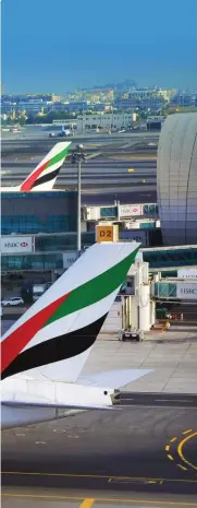  ??  ?? Left: Three of Emirates’ extensive A380 fleet