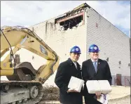  ?? Dan Haar / Hearst Connecticu­t Media file photo ?? Rodney Butler, left, the Mashantuck­et Pequot chairman, and Kevin Brown, thenMohega­n chairman, at the site of the old Showcase Cinemas in East Windsor in March 2018. The Mashantuck­et Pequot and Mohegan tribes plan a casino at the site, operating jointly as MMCT. They later demolished the building but have not broken ground, and Brown is no longer the Mohegan chairman. On Wednesday, MGM Resorts Internatio­nal filed a lawsuit against the U.S. Department of the Interior over the approval.