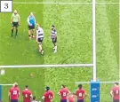  ?? ?? Ex-england lock George Kruis, in his farewell match, is given the Viking thundercla­p (above) by his Barbarians team-mates as he scores a convention­al conversion, while he also slotted one (left) with a cheeky backheel