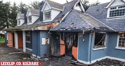  ?? ?? LEIXLIP, CO. KILDARE Latest blaze: The vacant house which was targeted by arsonists in the early hours Wednesday MOVILLE, CO. DONEGAL
