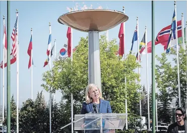  ?? CANADIAN PRESS FILE PHOTO ?? Mary Moran speaks after being named Calgary 2026 Olympic bid committee CEO earlier this year. Calgarians are about to get a close look at what hosting the ’26 Olympic and Paralympic Games would entail.