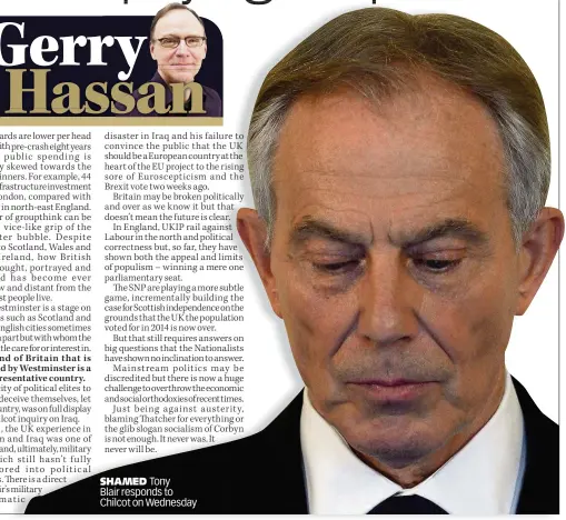  ??  ?? SHAMED Tony Blair responds to Chilcot on Wednesday