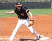  ?? Scott Herpst ?? Lafayette third baseman Garrison Fults snares a grounder and steps on the bag to start a 5-3 double play. The Ramblers would get a squeeze bunt by Fults in the bottom of the seventh to rally for a 4-3 Region 6- AAA win over Coahulla Creek on Saturday.