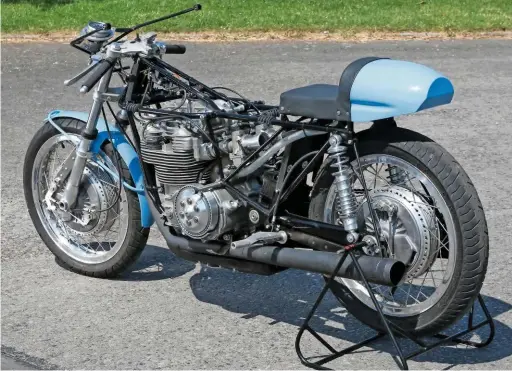  ??  ?? BELOW: The 498cc prototype (which can be seen at the Sammy Miller Museum), stripped down to show the ground-breaking ‘Bikini Frame’