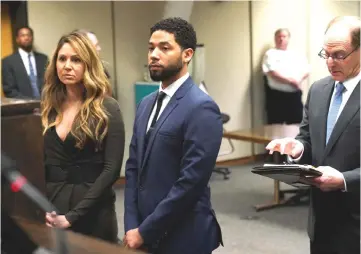  ?? — Reuters photo ?? Smollet appears at a hearing for judge assignment with his attorney Tina Glandian (left), at the Leighton Criminal Court Building in Chicago, Illinois, US, Mar 14.