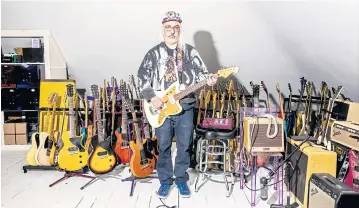  ??  ?? J Mascis, of the alt-rock band Dinosaur Jr., at his studio in Amherst, Massachuse­tts, on March 30.