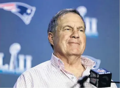  ?? MARK HUMPHREY/AP ?? And now we’re being shown a teary-eyed New England Patriots coach Bill Belichick and stern but compassion­ate quarterbac­k Tom Brady, who beats Father Time and is a father figure. Will America begin to admire those it once held in contempt?