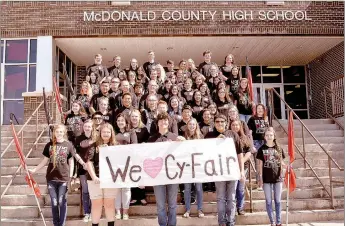  ?? RACHEL DICKERSON/MCDONALD COUNTY PRESS ?? The McDonald County High School marching band adopted a high school band from Beaumont, Texas, that was affected by Hurricane Harvey and raised about $2,000 to send.