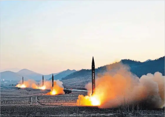  ?? KOREAN CENTRAL NEWS AGENCY NYT ?? A photo provided by the Korean Central News Agency purports to show a Scud missile launch in North Korea in March 2017. In 2018, a meeting between North Korea’s leader and U.S. President Donald Trump would be the highest-level talks between the two...