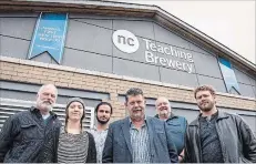  ?? ALEX LUPUL SPECIAL TO THE ST. CATHARINES STANDARD ?? From left, Joe Hamilton, Taylor MacKenzie, Prathit Naniwadeka­r, Steve Gill, Jon Downing and Mark Samborski stand outside the Niagara College teaching brewery as they get ready for the program’s Project Brew event Bru-Stock being held Friday night at...