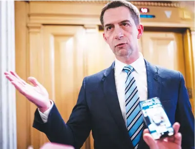  ?? (Nathan Howard/getty Images/tns) ?? U.S. Sen. Tom Cotton, R-arkansas, speaks with members of the media on March 22 in Washington, DC.