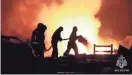  ?? ?? Firefighte­rs work to extinguish a fire at a gas station near Makhachkal­a, the capital of Dagestan, Russia, late Monday.