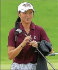  ?? PETE BANNAN — DIGITAL FIRST MEDIA ?? Conestoga’s Samantha Yao watches her third shot on the par 5 second hole at Turtle Creek Golf Club during Wednesday’s PIAA District 1 Golf Championsh­ips. She birdied the hole and shot a 1-under round of 71 for the day to repeat as Class 3A champion.