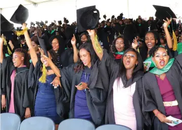  ?? — Picture: Elliah Saushoma ?? Lupane State University graduates celebrate during their graduation ceremony yesterday.