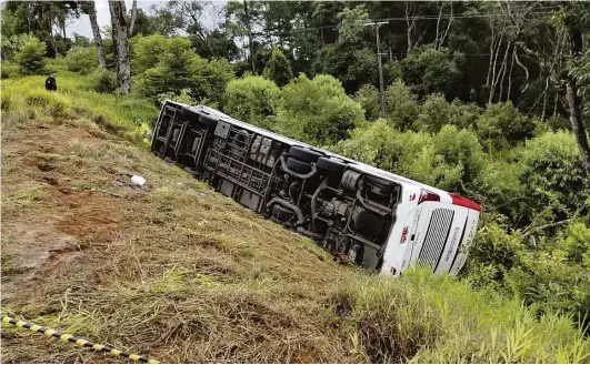  ?? Polícia Rodoviária Federal/Divulgação ?? O ônibus tombou no km 230 da BR-277, em Fernandes Pinheiro