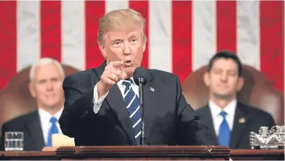 ?? Picture: AP. ?? US President Donald Trump during his first address to Congress in the House of Representa­tives in Washington.
